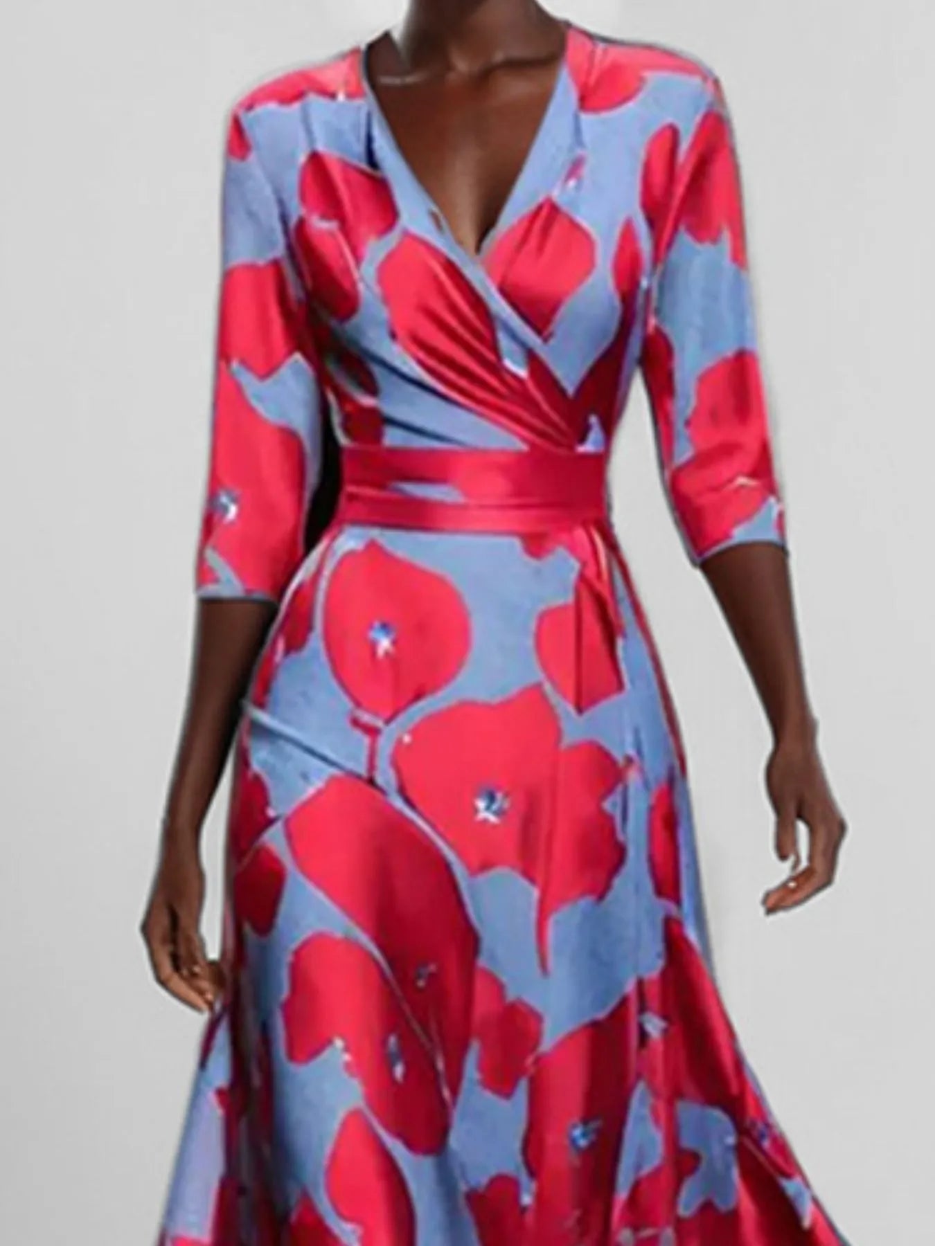Floral Print Half Sleeve Wrap Maxi Dress