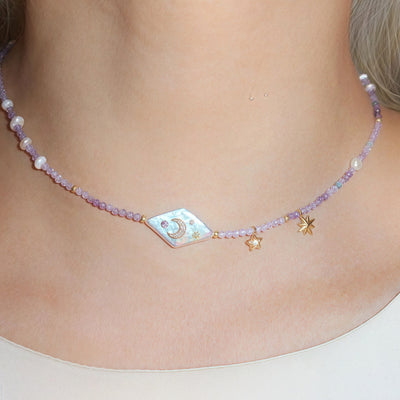 Purple Women's Beaded Zircon Necklace