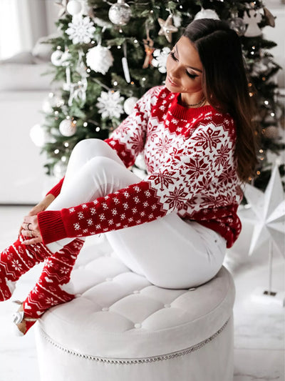 Snowflake Pattern Long Sleeve Sweater