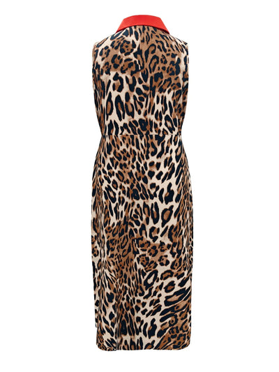 Plus Size Leopard Print Sleeveless Maxi Dress