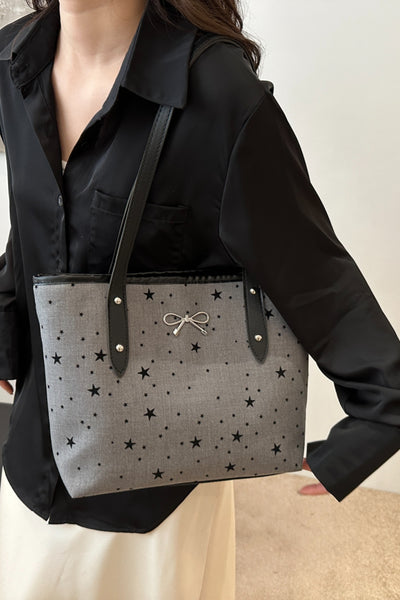 Stylish Bow Trim Polyester Tote Bag for Everyday Use
