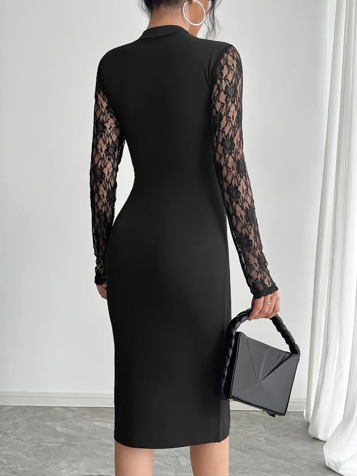 Lace Mock Neck Slit Dress