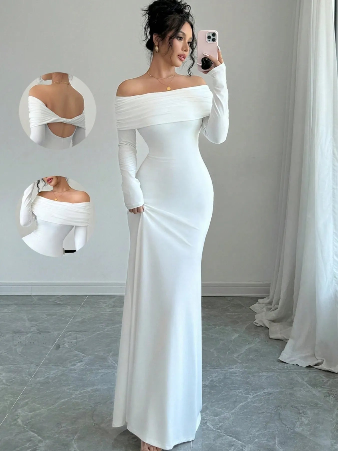 Off-Shoulder Long Sleeve Bodycon Maxi Dress
