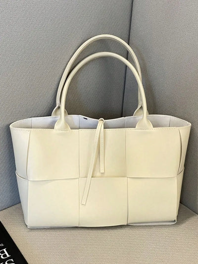 PU Leather Woven Handbag and Clutch Set