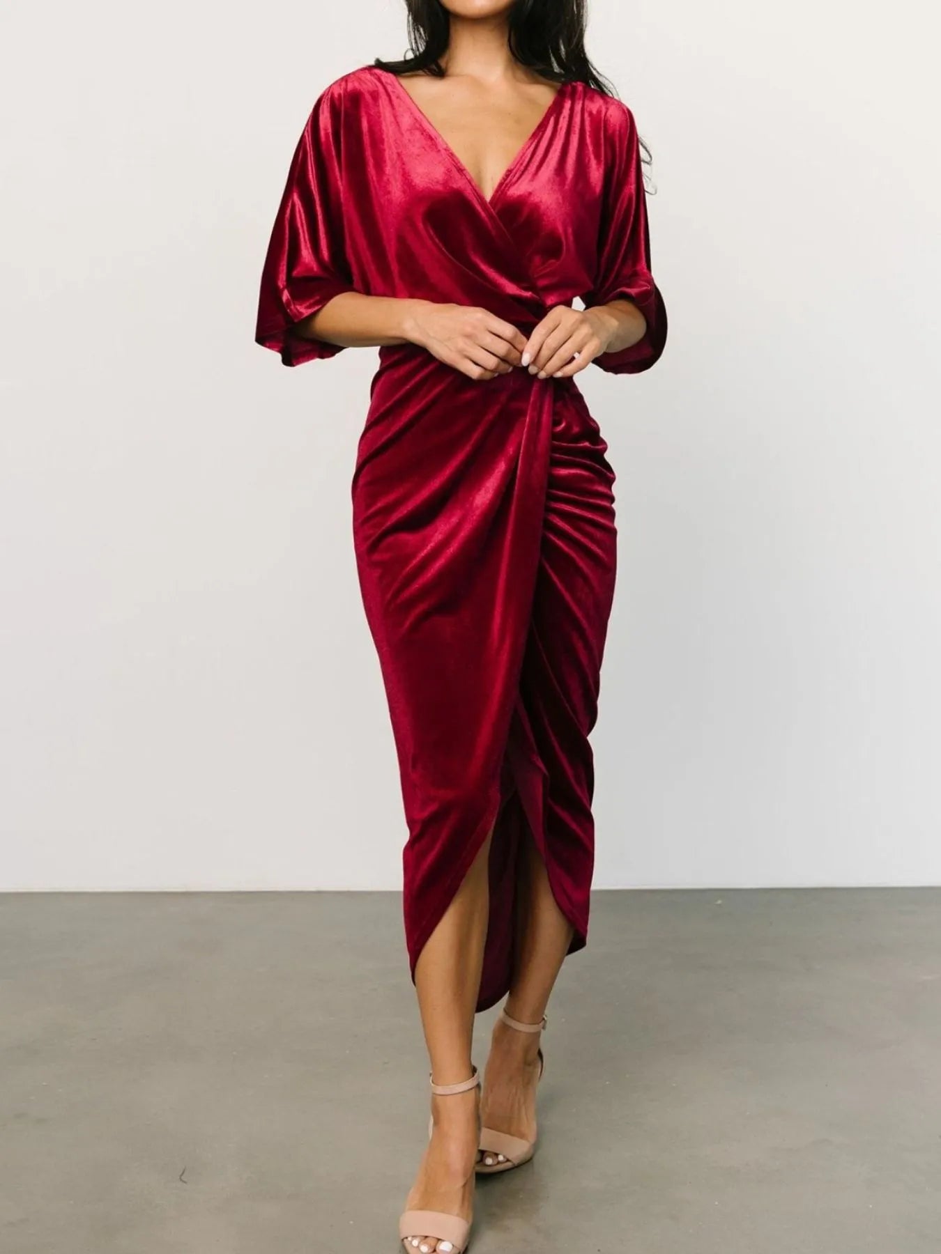 Ruched Surplice Half Sleeve Dress