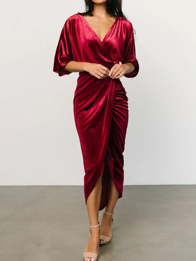 Ruched Surplice Half Sleeve Dress