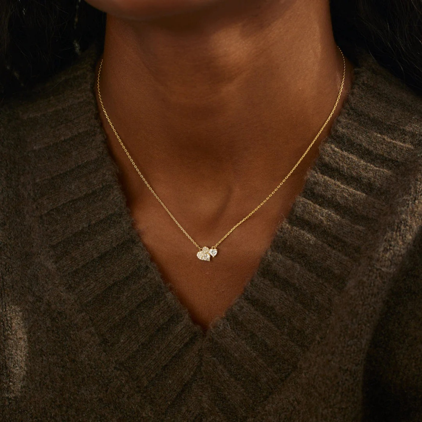 Elegant 18K Gold-Plated Zircon Heart Necklace in Sterling Silver