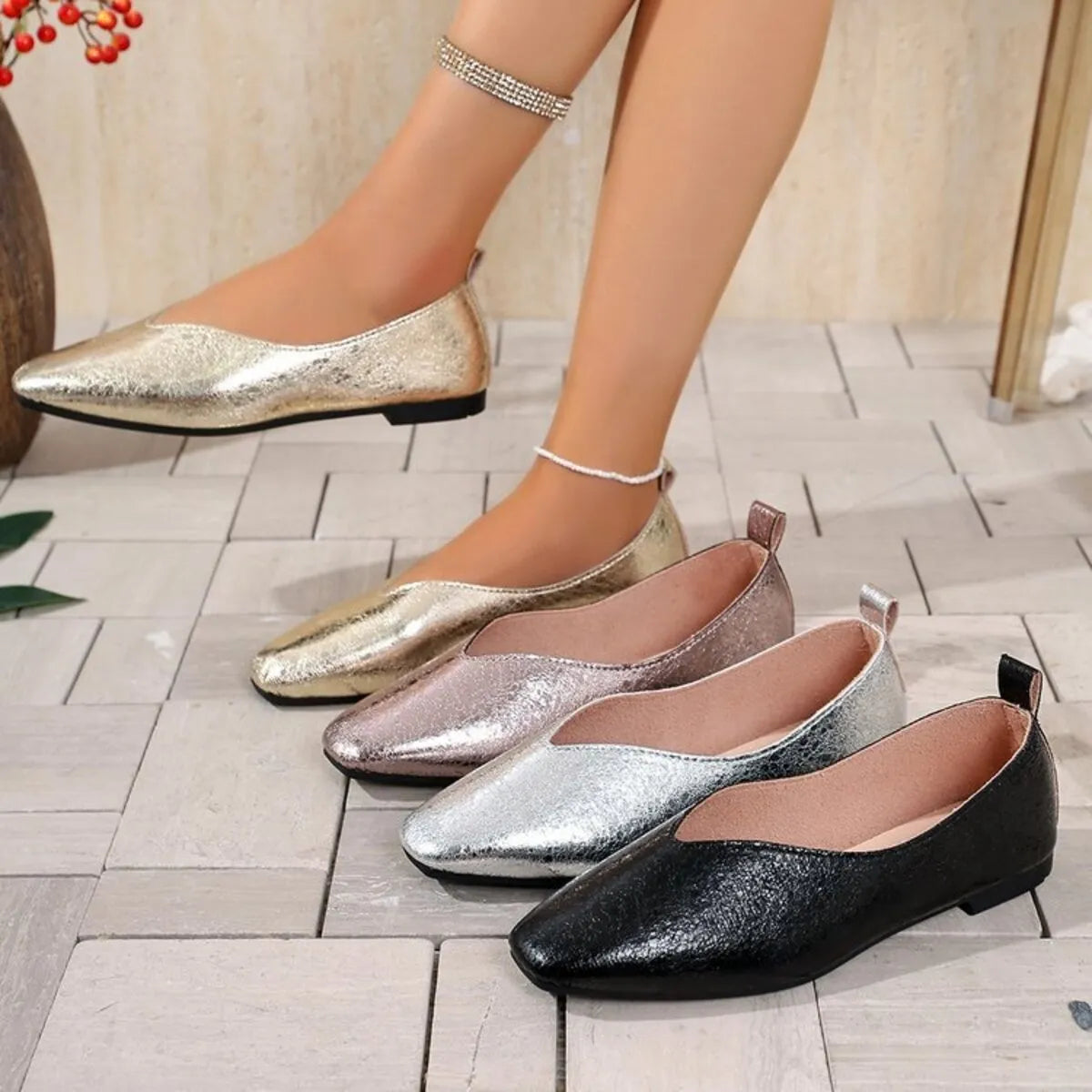 Sparkly Metallic Ballet Flat Loafers