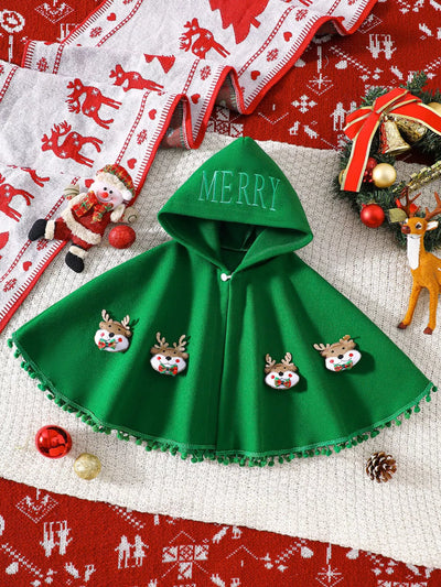Children's Reindeer Embroidered Christmas Cape Outerwear