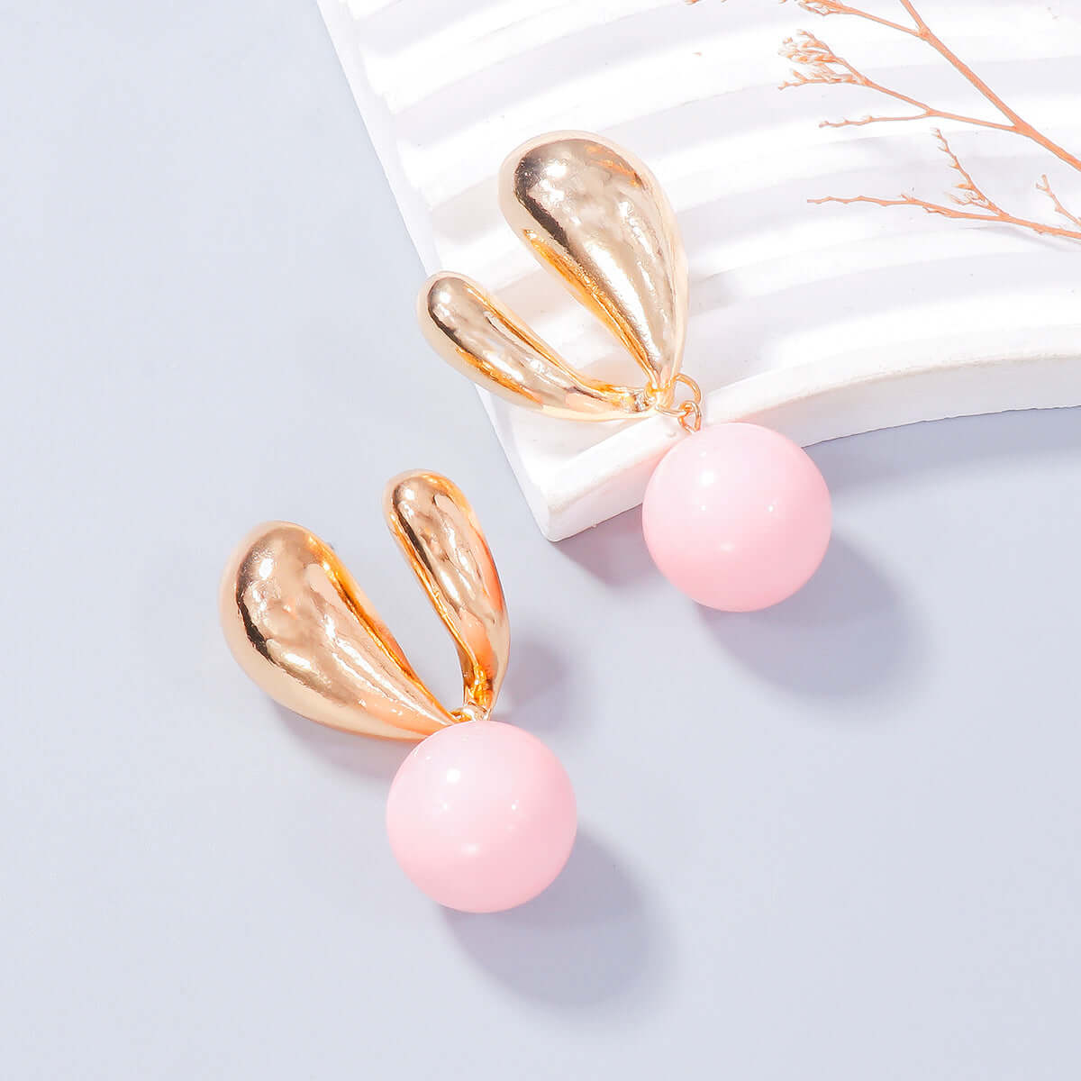 Gold Bunny Ears: Playful Alloy Drip Oil Earrings for Style