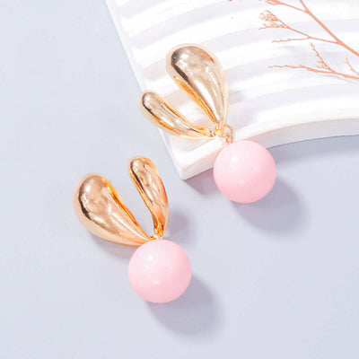 Gold Bunny Ears: Playful Alloy Drip Oil Earrings for Style