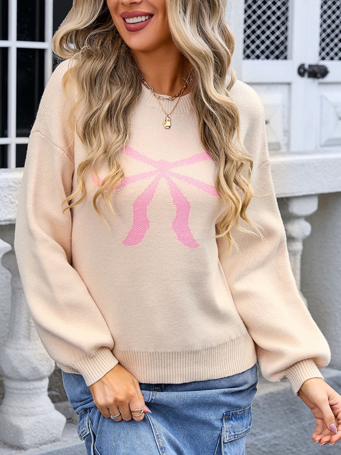 Angel Wings Bow Graphic Women's Casual Chic Sweater