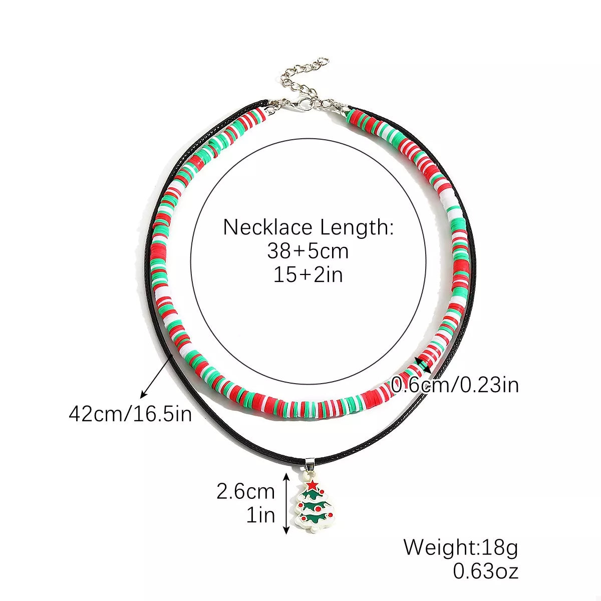 Colorful Double Layered Necklace with Christmas Tree Pendant