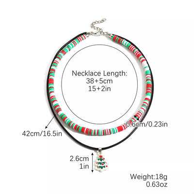 Colorful Double Layered Necklace with Christmas Tree Pendant