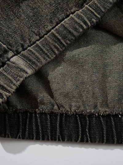 Men's Distressed Denim Patchwork Oversized Hoodie with Frayed Details