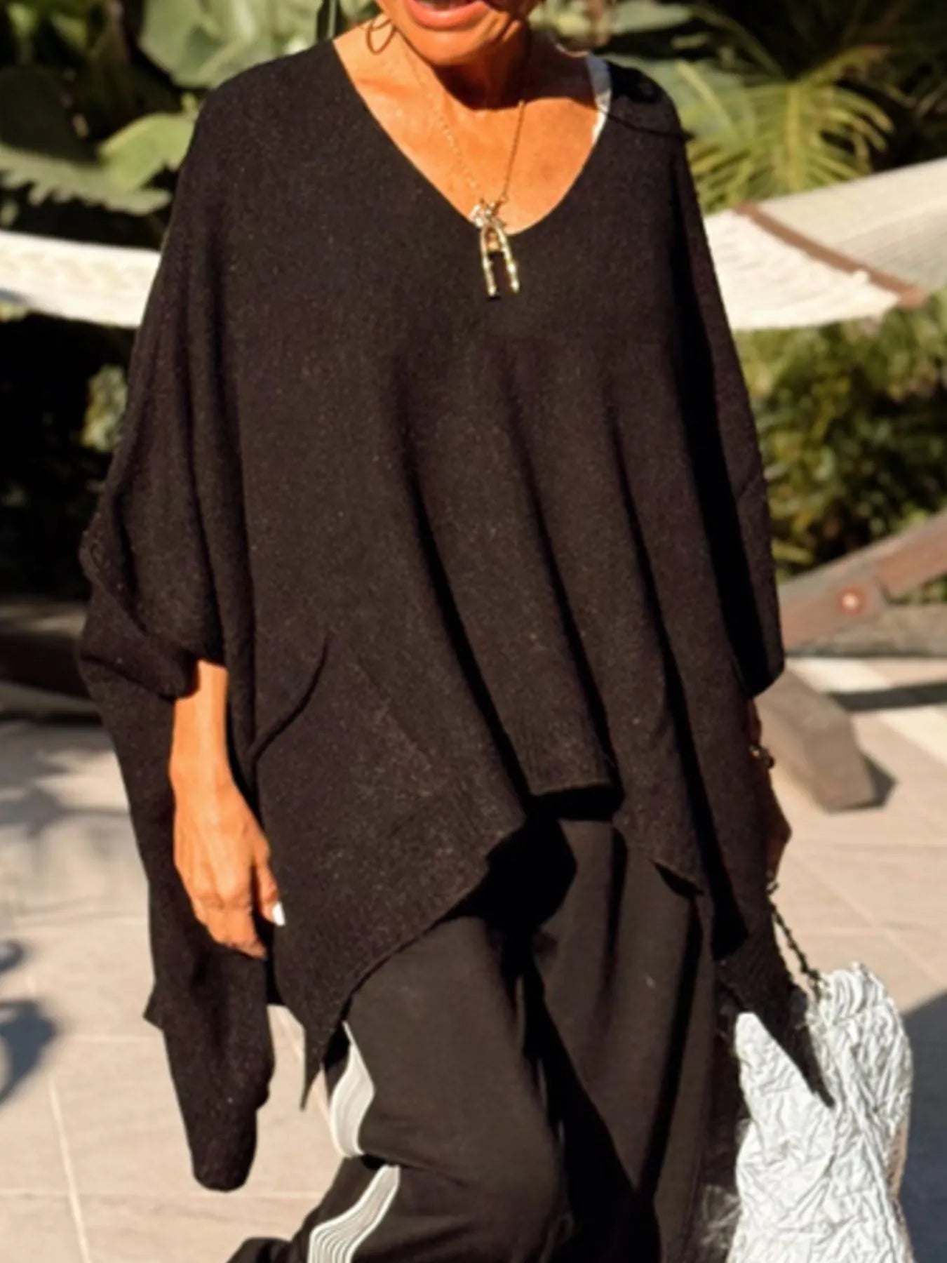 Ribbed Hem V-Neck Sweater