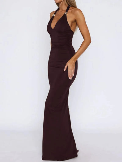 Slit Back Halter Neck Maxi Dress