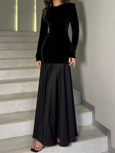 Round Neck Long Sleeve Maxi Dress