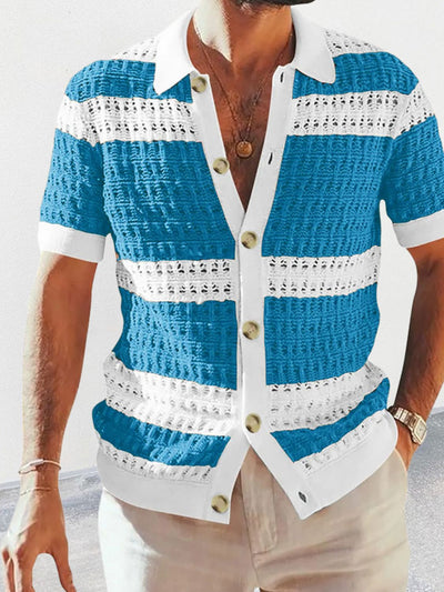 Men's Button Down Collared Neck Contrast Openwork Shirt Style