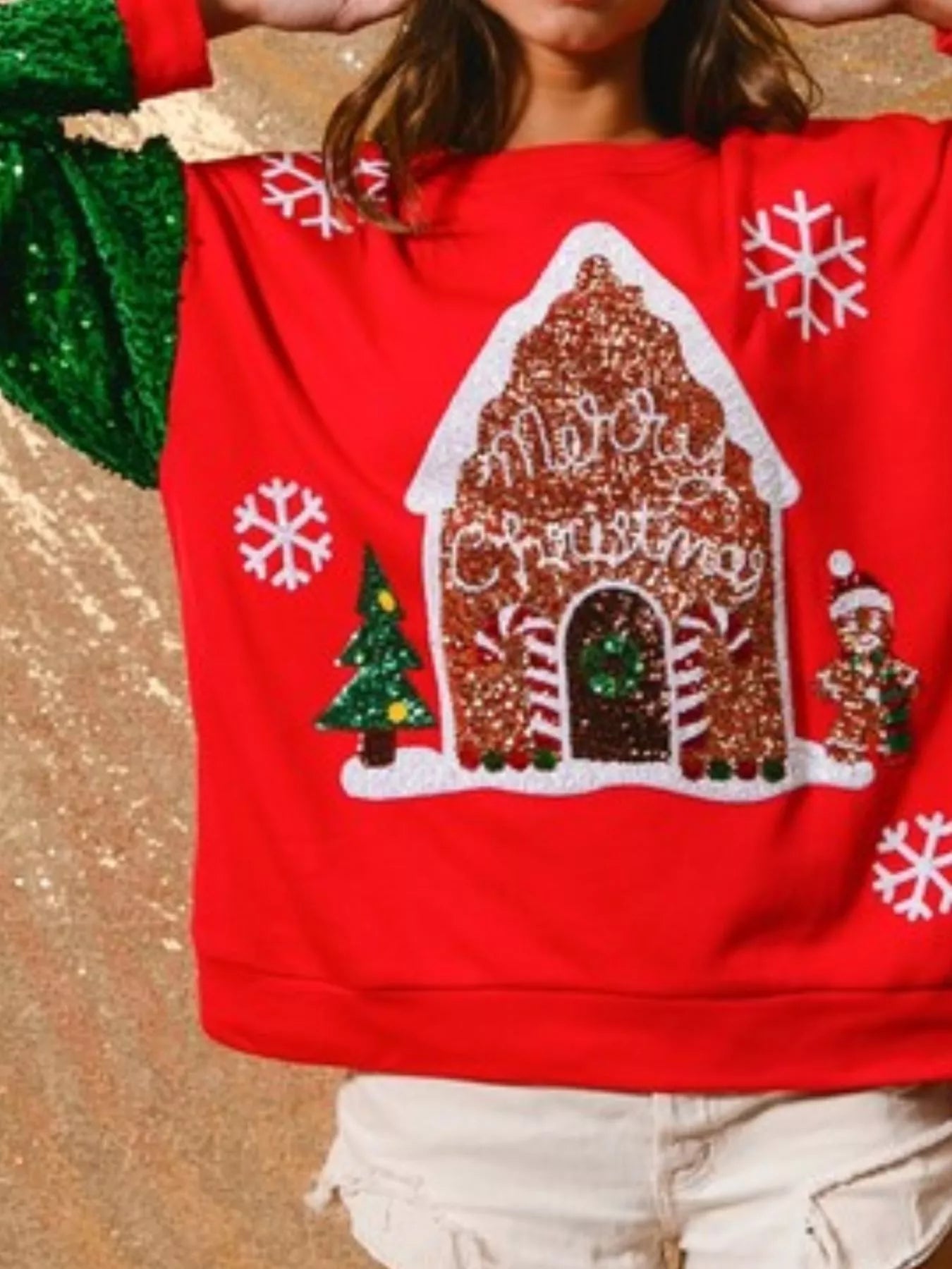 Christmas Theme Sequin Long Sleeve Sweatshirt