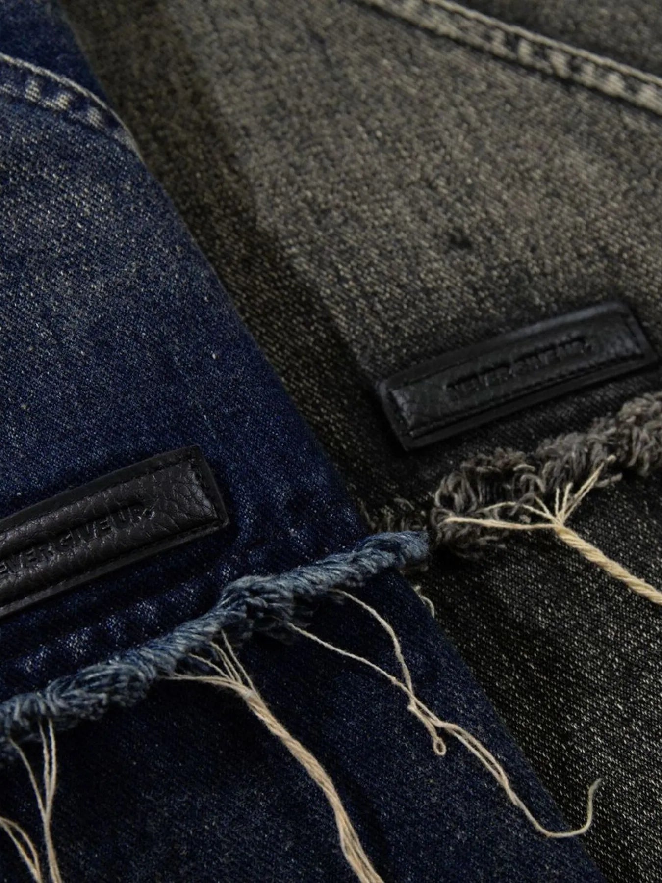 Men's Distressed Denim Patchwork Oversized Hoodie with Frayed Details