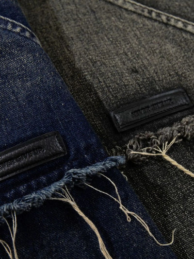 Men's Distressed Denim Patchwork Oversized Hoodie with Frayed Details