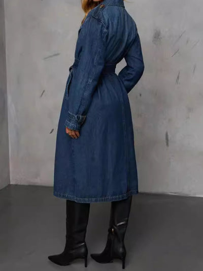 Fashionable Longline Denim Jacket with Button Closure
