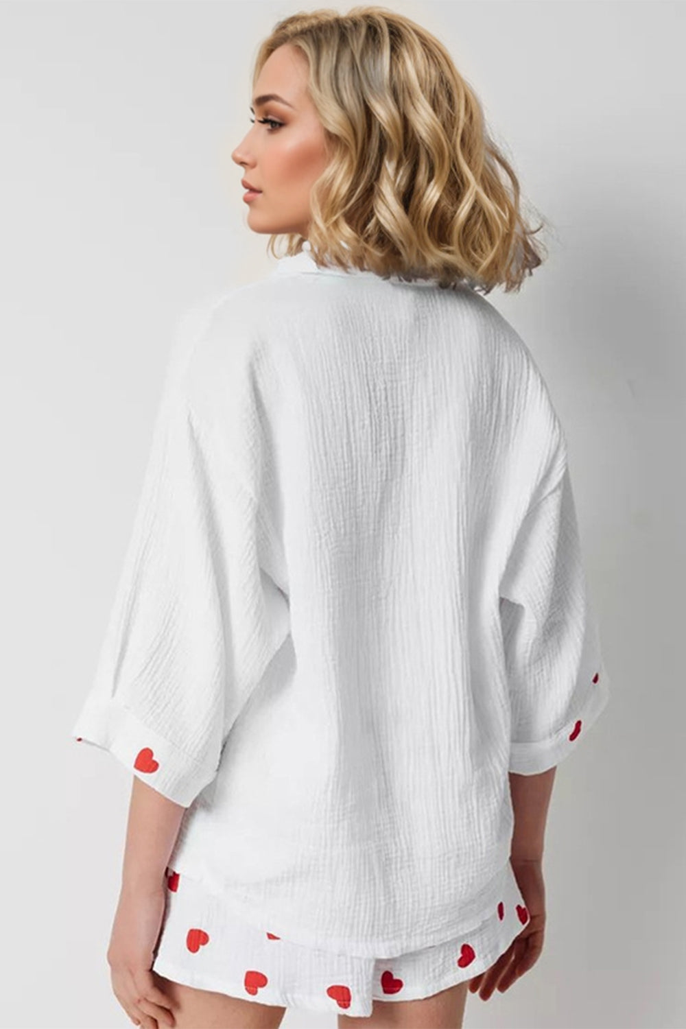 Heart Collared Button Down Top & Shorts Set - Chic & Comfy