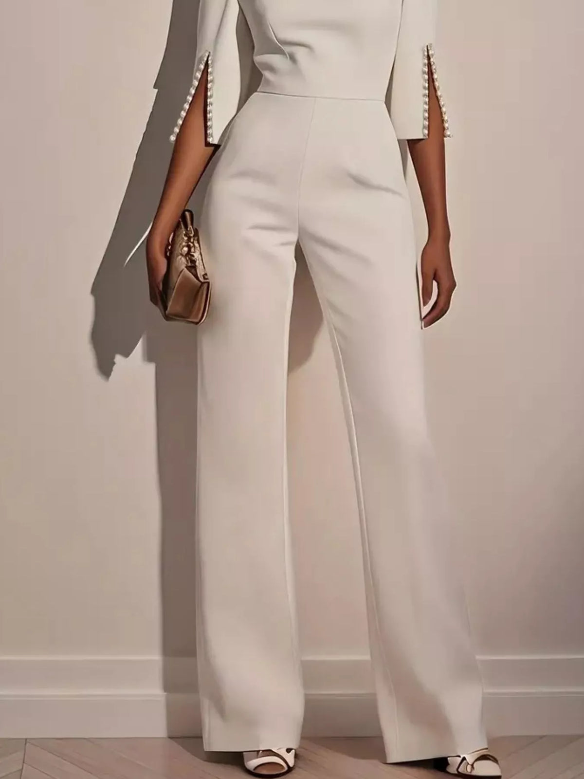 Wide-Leg Jumpsuit with Slit Sleeve