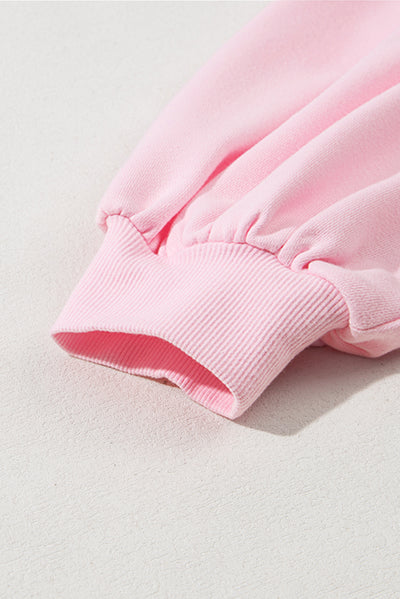 Chic Bow Round Neck Long Sleeve Sweatshirt in Soft Pink