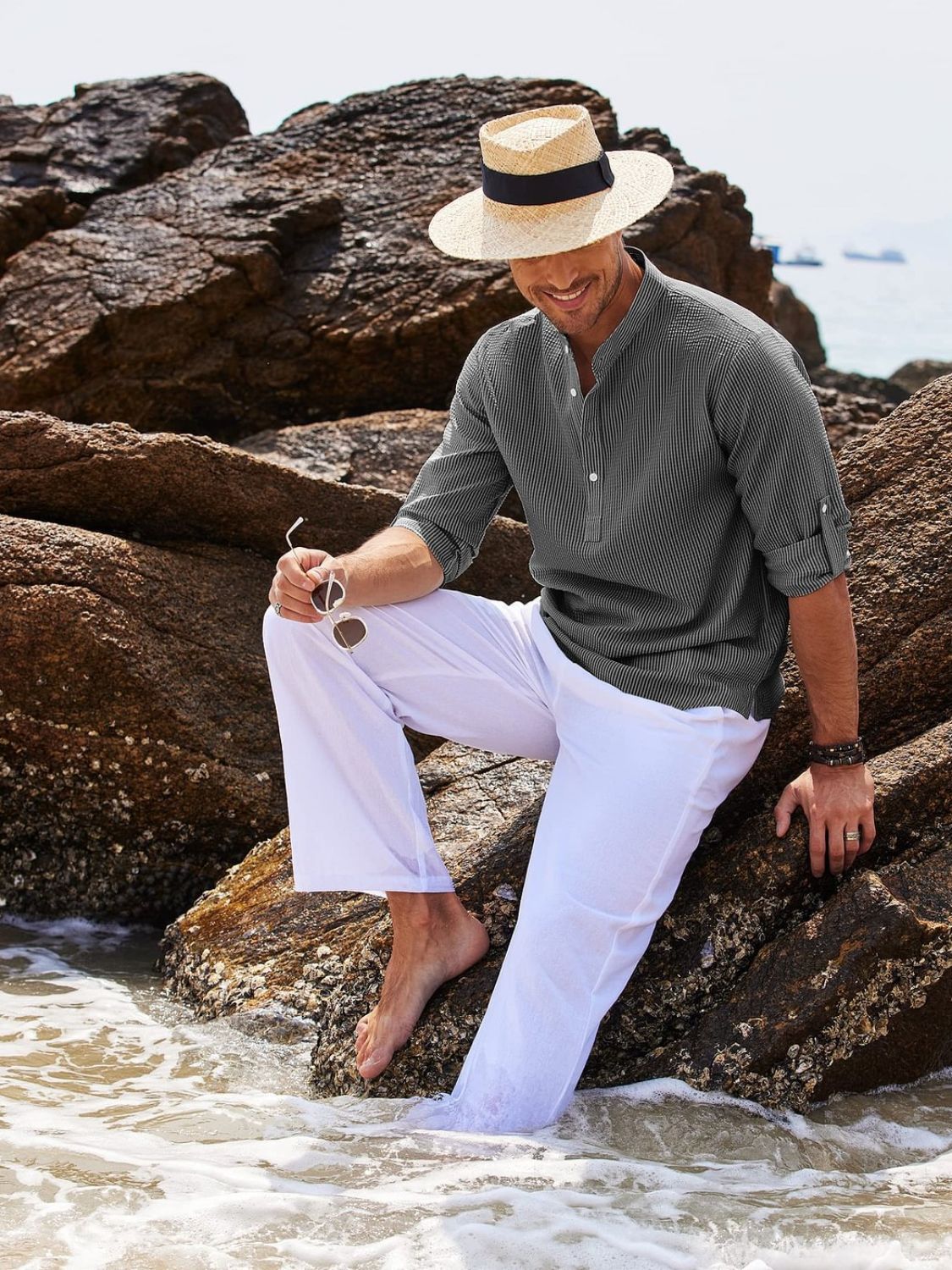 Men's Full Size Half Button Long Sleeve Shirt Plus Size Fashion