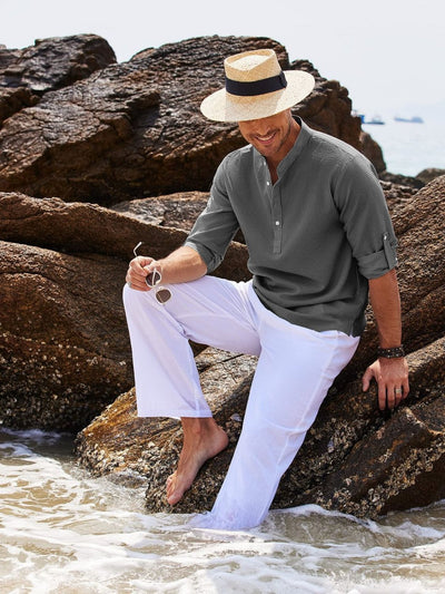 Men's Full Size Half Button Long Sleeve Shirt Plus Size Fashion
