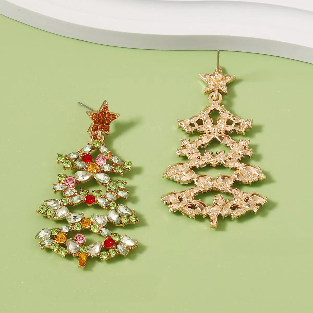 Christmas Tree Earrings with Rhinestones