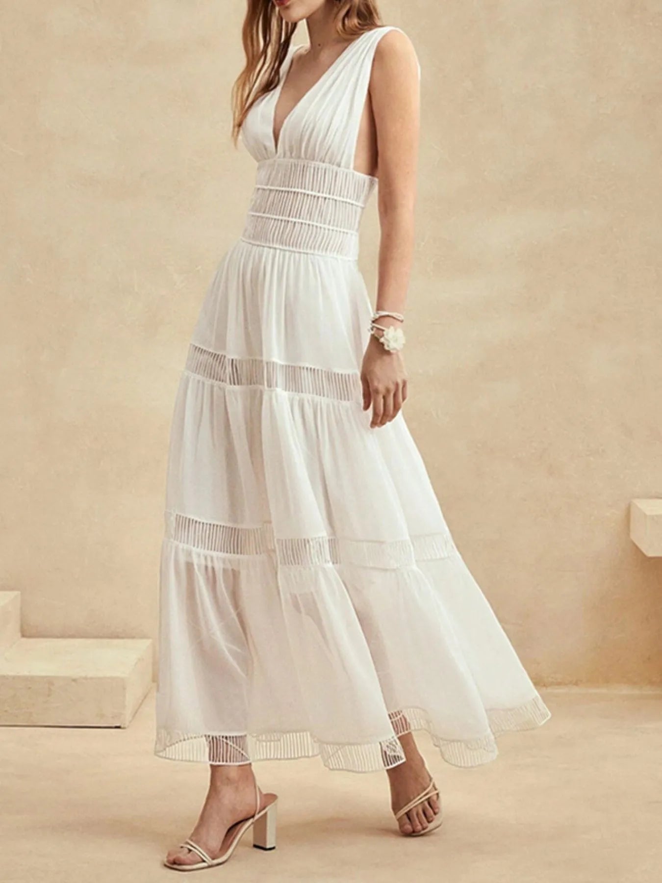 Tiered V-Neck Sleeveless Maxi Dress