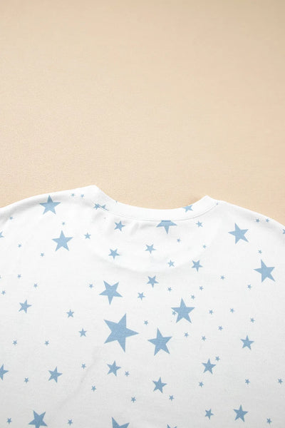 Stars Print Drop Shoulder Oversized T Shirt with Slits
