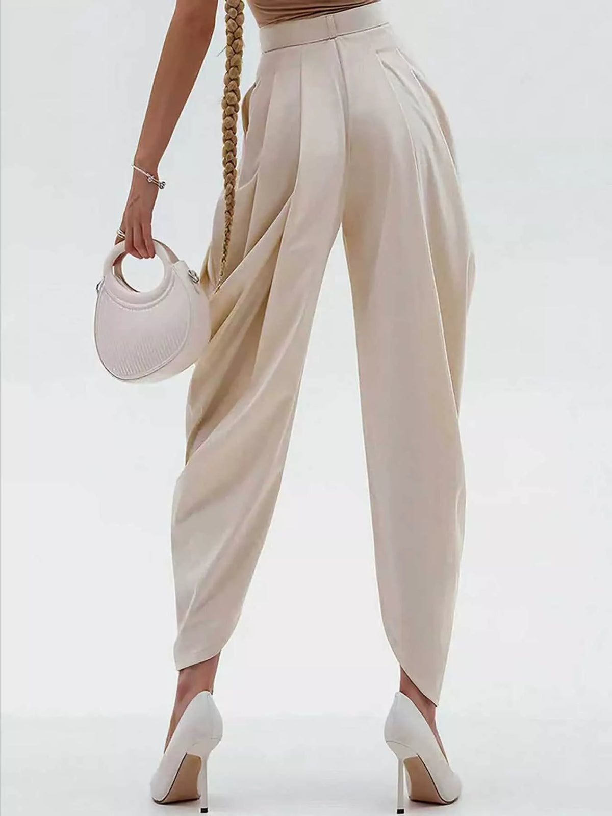 High Waist Pleated Flow Trousers