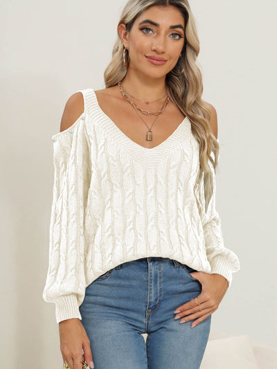 Women's Fashion Cable-Knit Cold Shoulder Sweater