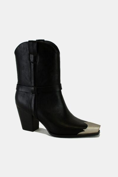 Stylish Faux Leather Ankle Boots with Edgy Metal Toe
