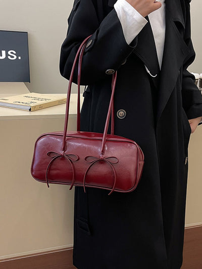 Stylish PU Leather Bow Trim Shoulder Bag for Any Occasion