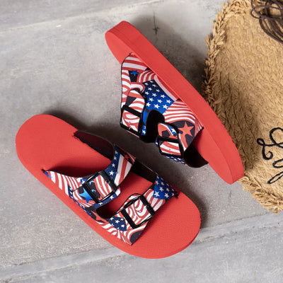 American Flag Patriotic Double Strap Sandals