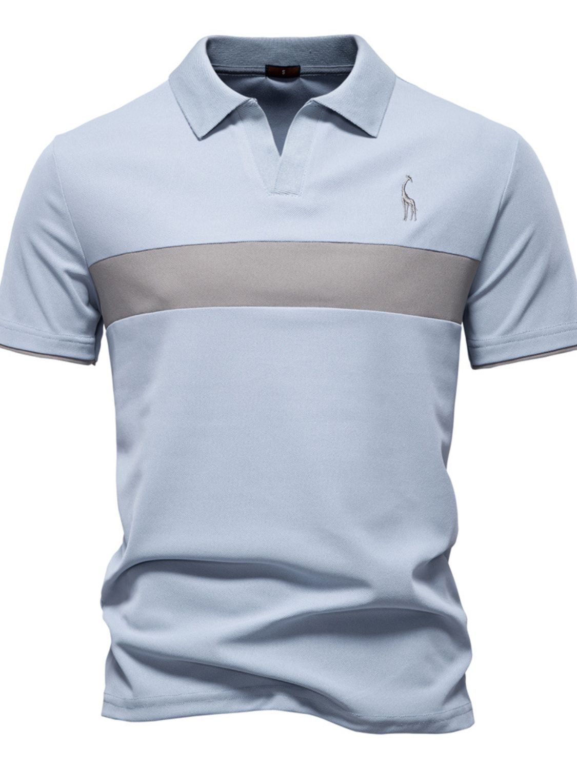 Men's Giraffe Embroidered Collared Neck Contrast Polo Style