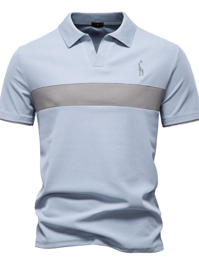 Men's Giraffe Embroidered Collared Neck Contrast Polo Style