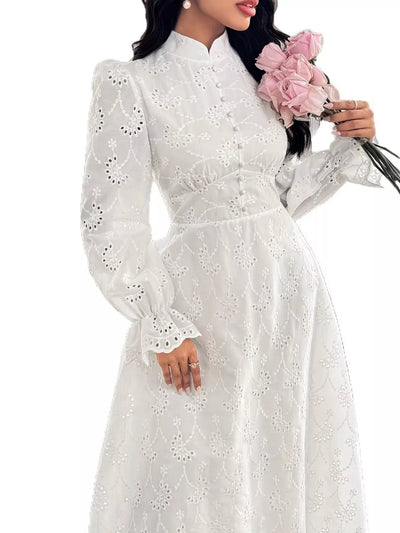 Eyelet Flounce Sleeve Maxi Dress