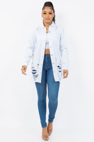 Trendy Distressed Denim Jacket - Women's Casual Chic Style
