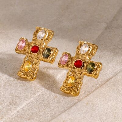 Elevate Your Style with 18K Gold-Plated Zircon Cross Earrings