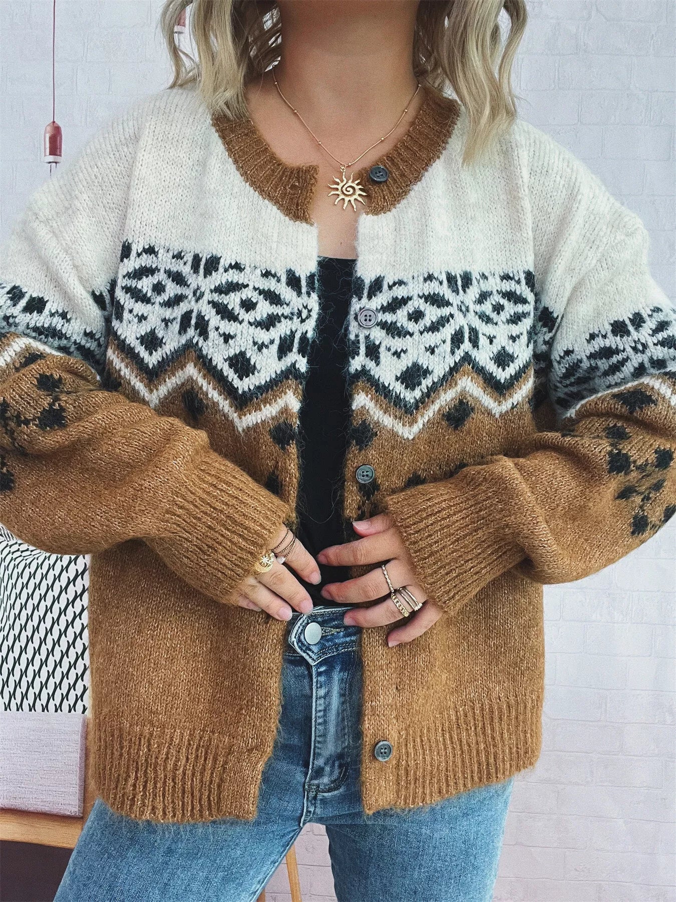 Christmas Button Up Drop Shoulder Cardigan