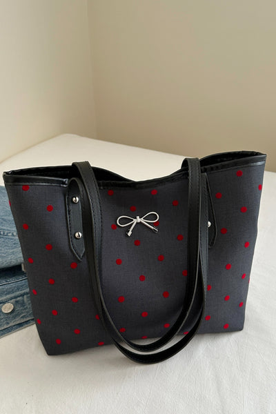 Stylish Bow Trim Polyester Tote Bag for Everyday Use