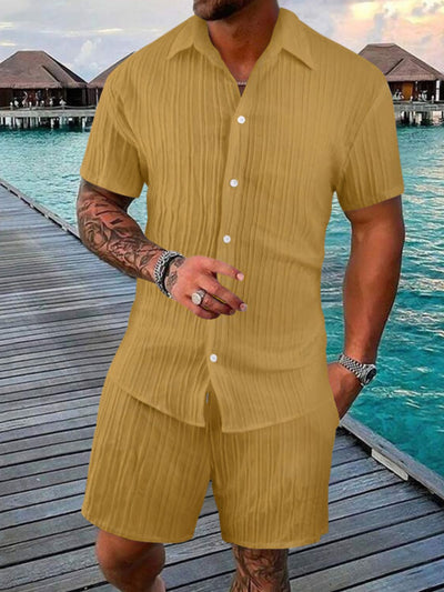 Men's Full Size Button Down Short Sleeve Shirt and Shorts Set Plus Size for Summer Style