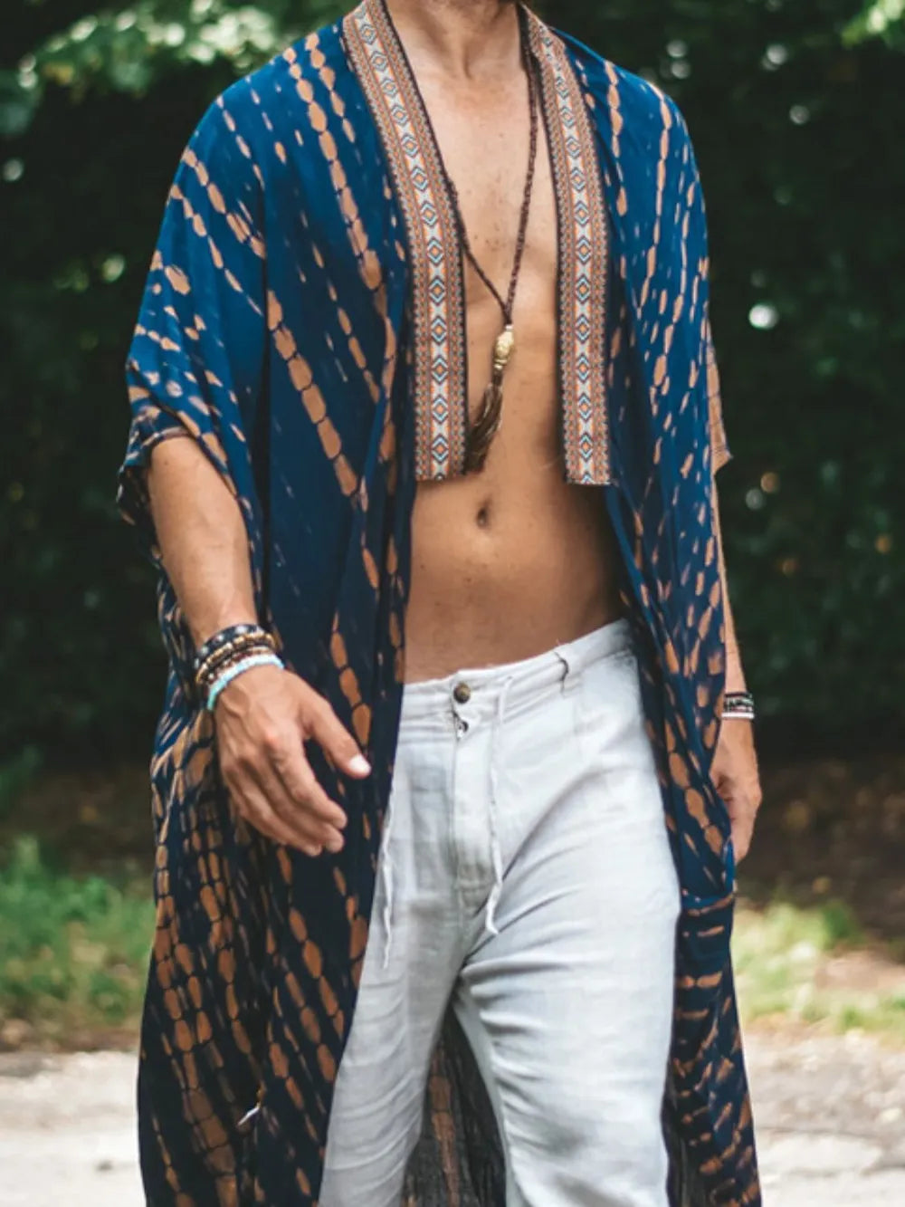 Men's Plus Size Printed Open Front Cover-Up