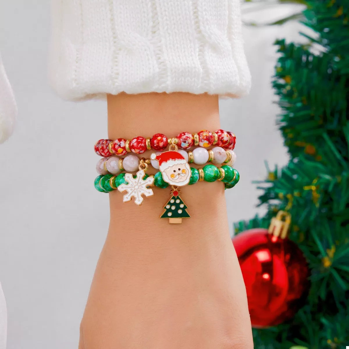 3 Piece Christmas Charm Beaded Bracelet